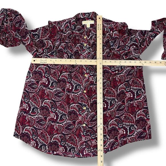 Michael Michael Kors Paisley Ruffled Button Front Blouse Red Blue Large - Picture 11 of 12